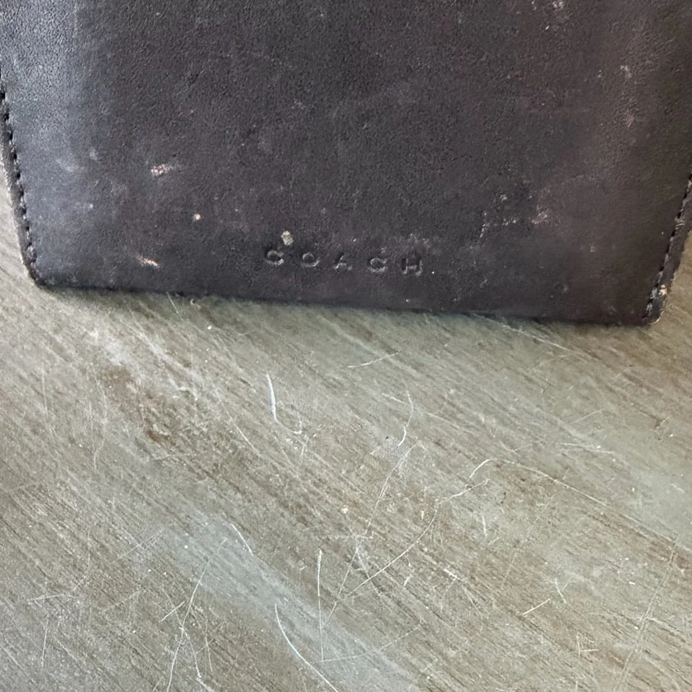 Vintage COACH leather card holder wallet black with logo inside and out.